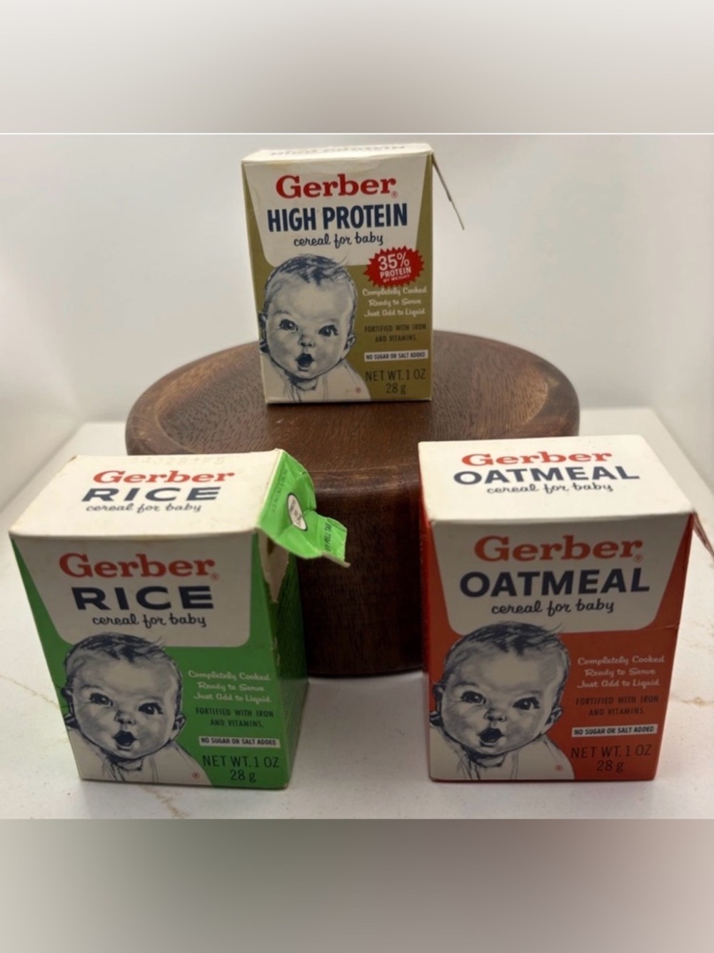VTG Lot of 3 Gerber Rice, Oatmeal, High Protein Baby Food Dry Containers EMPTY